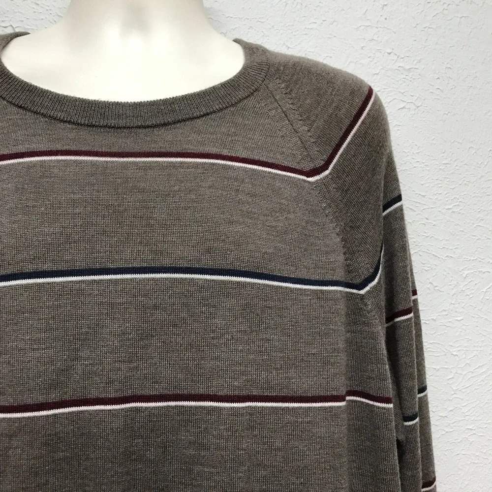 Banana Republic Sweater Mens XXL Brown Striped 100% Merino Wool Crewneck
